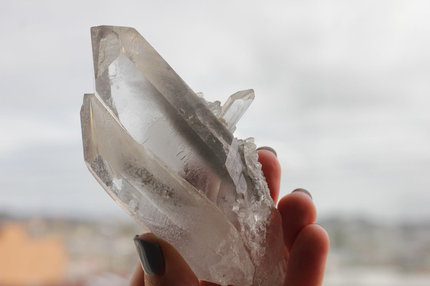 Twin Phantom Quartz 200g Rare Crystal Cluster with Light Grey Silver Phantom Inclusions
