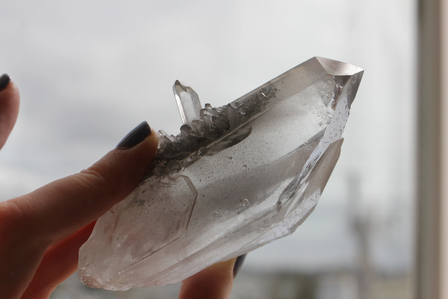 Twin Phantom Quartz 200g Rare Crystal Cluster with Light Grey Silver Phantom Inclusions