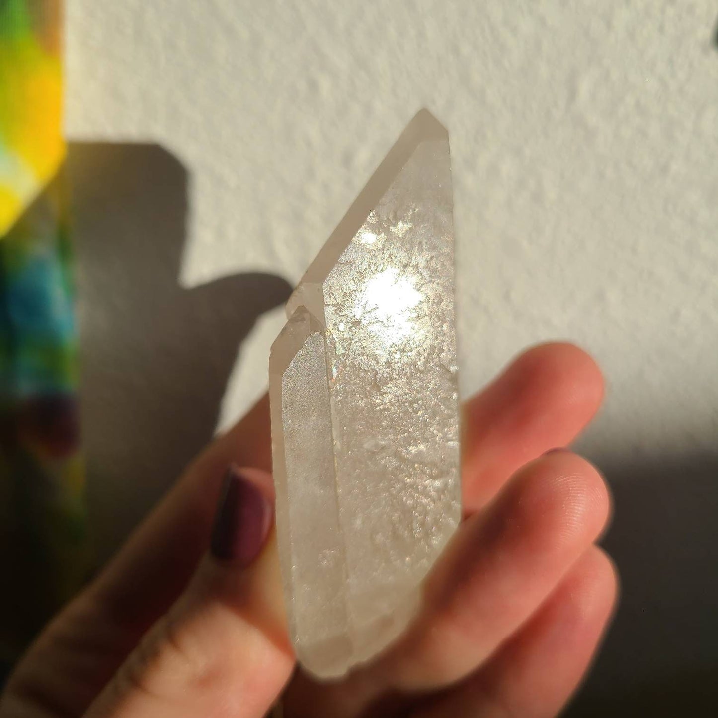 Awesome Twinned AND Double Terminated | Raw Natural Tabular Quartz Specimen with Big Bright Rainbow Inclusion
