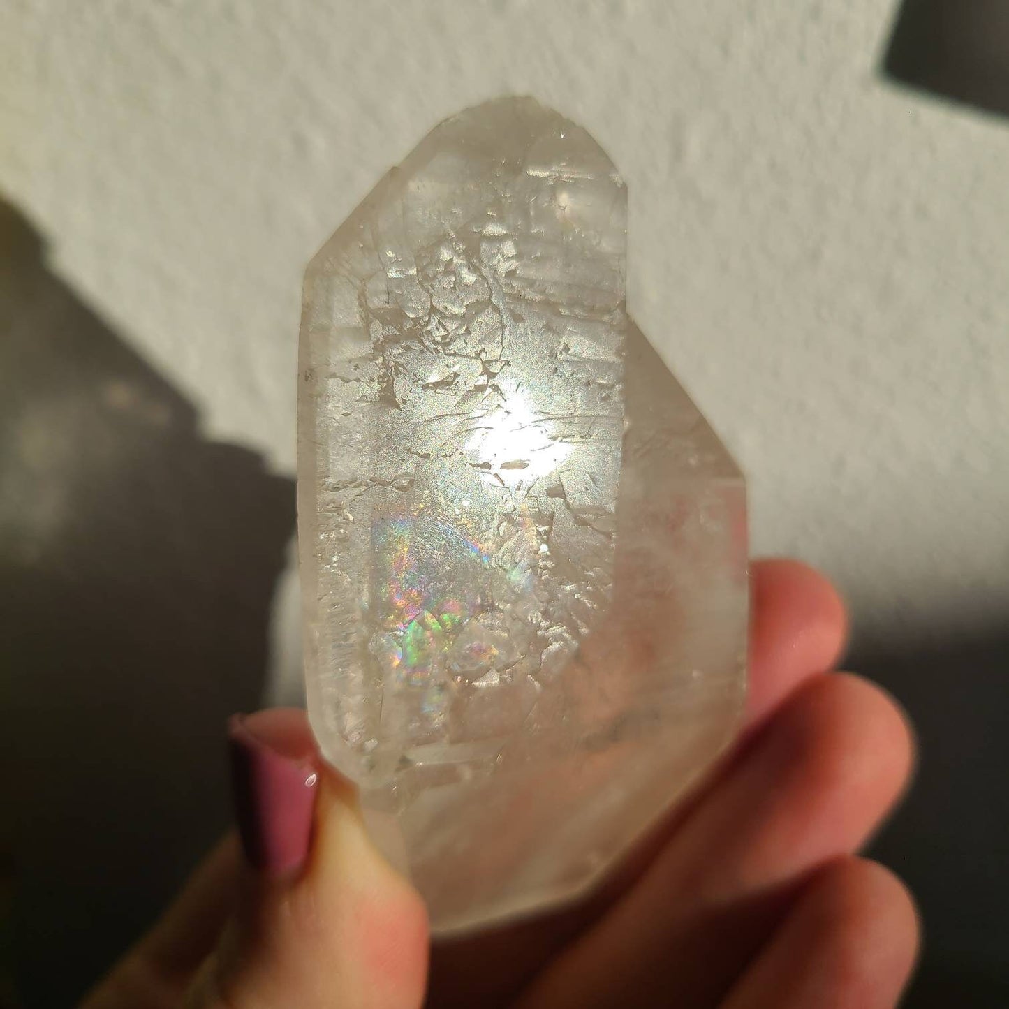 Awesome Twinned AND Double Terminated | Raw Natural Tabular Quartz Specimen with Big Bright Rainbow Inclusion