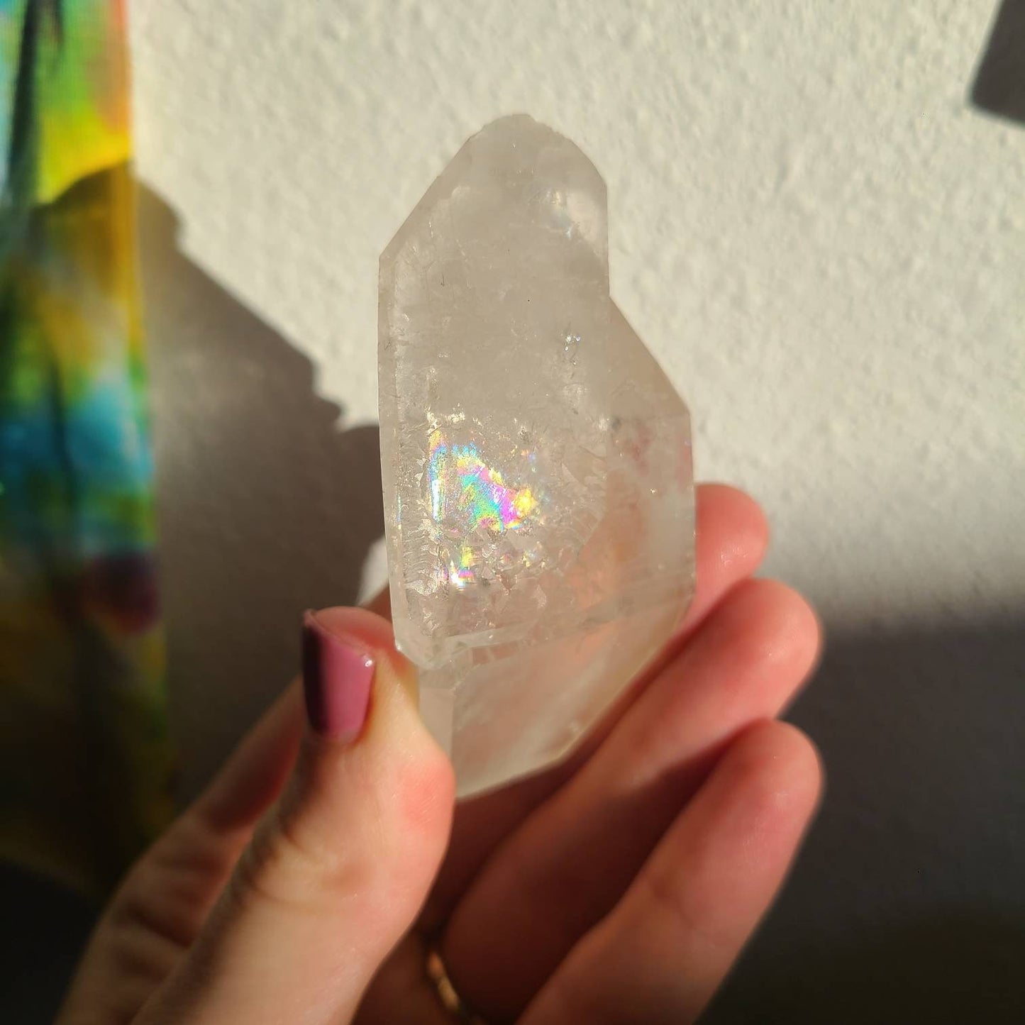 Awesome Twinned AND Double Terminated | Raw Natural Tabular Quartz Specimen with Big Bright Rainbow Inclusion