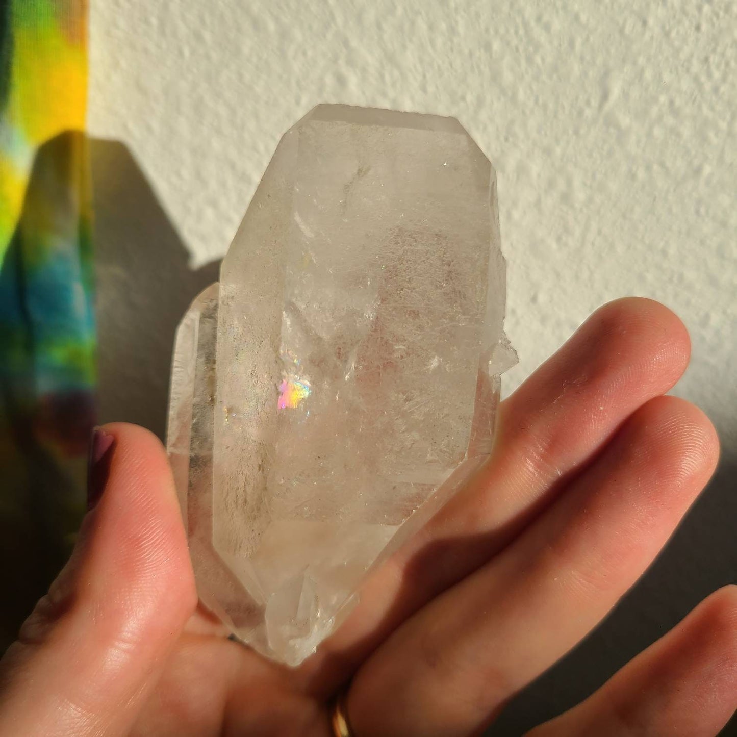 Awesome Twinned AND Double Terminated | Raw Natural Tabular Quartz Specimen with Big Bright Rainbow Inclusion