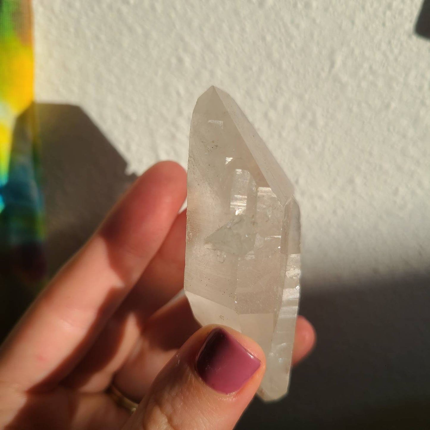 Awesome Twinned AND Double Terminated | Raw Natural Tabular Quartz Specimen with Big Bright Rainbow Inclusion