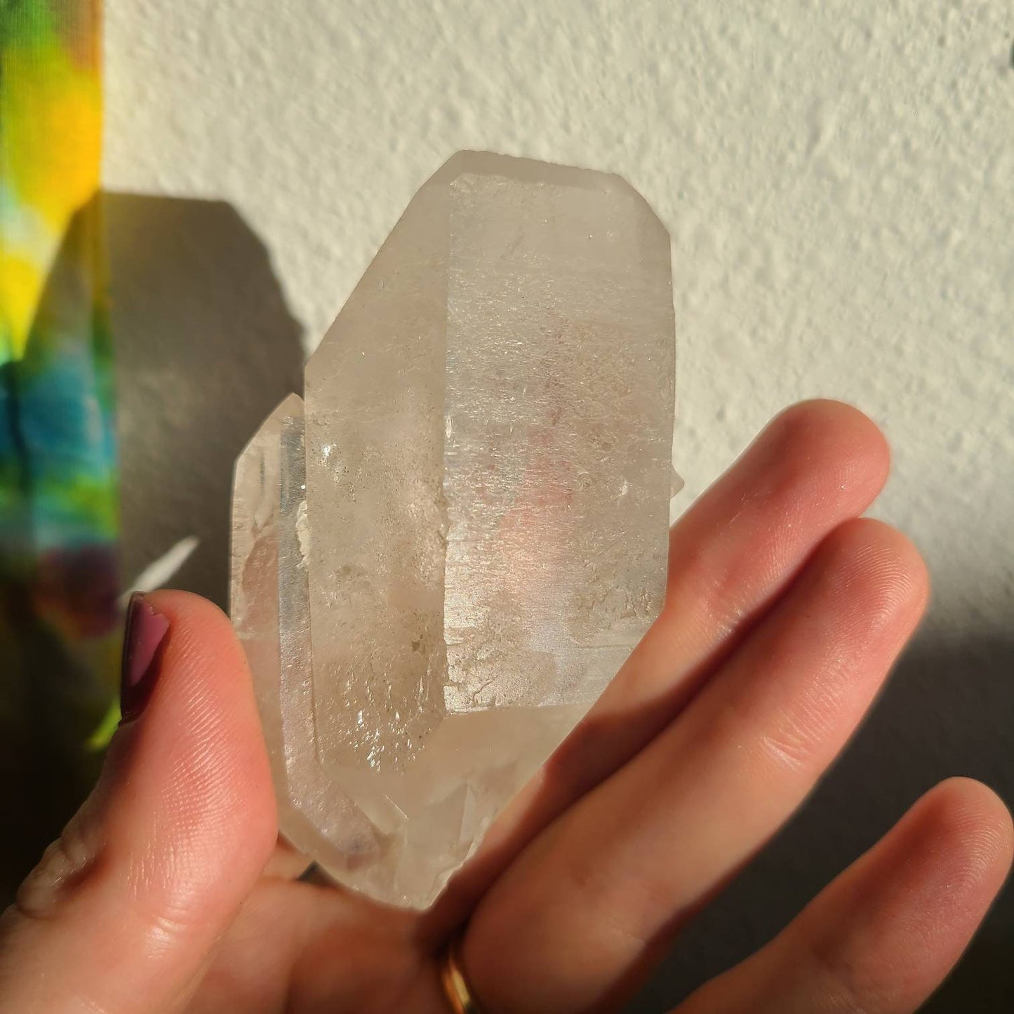 Awesome Twinned AND Double Terminated | Raw Natural Tabular Quartz Specimen with Big Bright Rainbow Inclusion