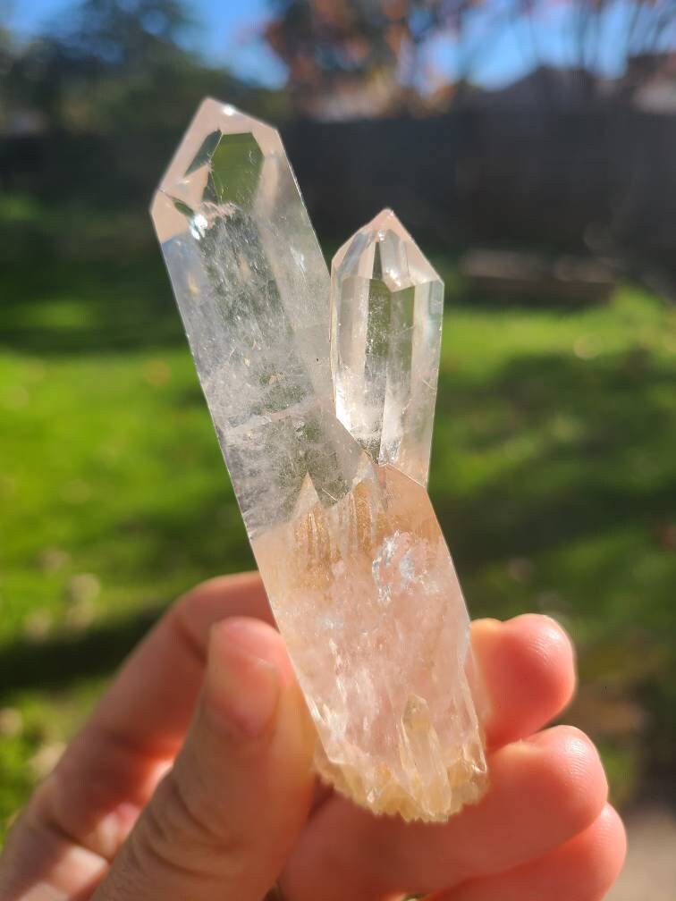 Colombian Blue Smoke Quartz, Cookite Included Crossed Twin Points <100
