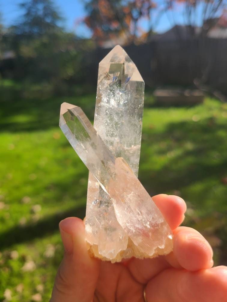 Colombian Blue Smoke Quartz, Cookite Included Crossed Twin Points <100