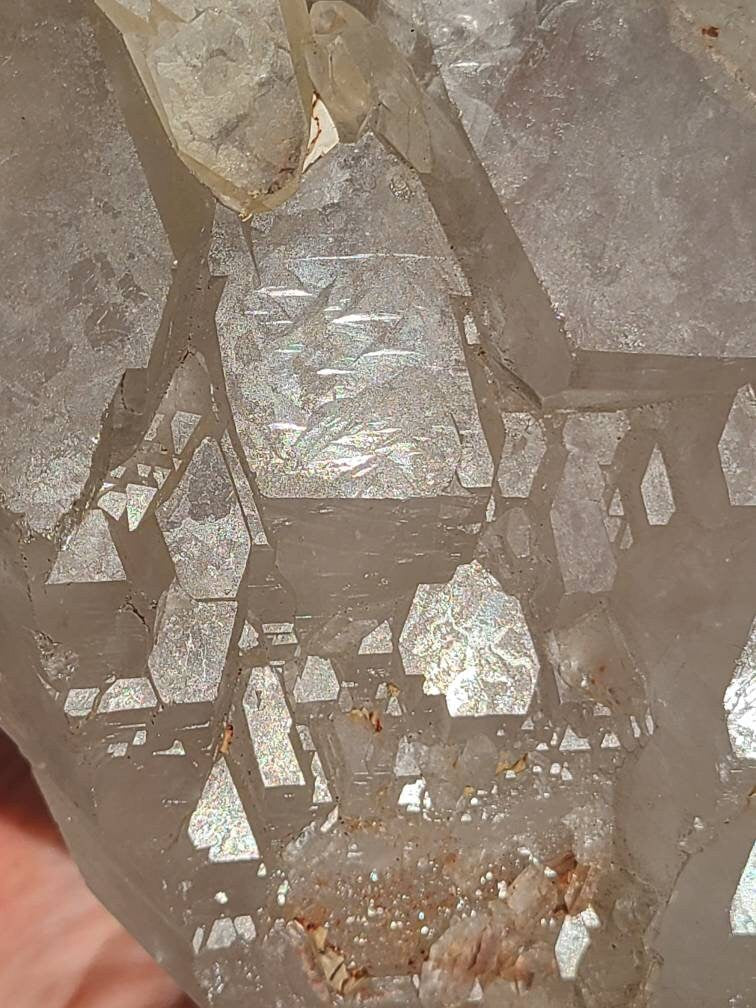 RESERVED for Bernhard Lemurian Quartz w Pink Mineral Coating, Rainbows | BIG Tabby Double Terminated Grid Centerpiece Collector Crystal