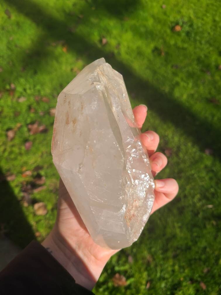 RESERVED for Bernhard Lemurian Quartz w Pink Mineral Coating, Rainbows | BIG Tabby Double Terminated Grid Centerpiece Collector Crystal