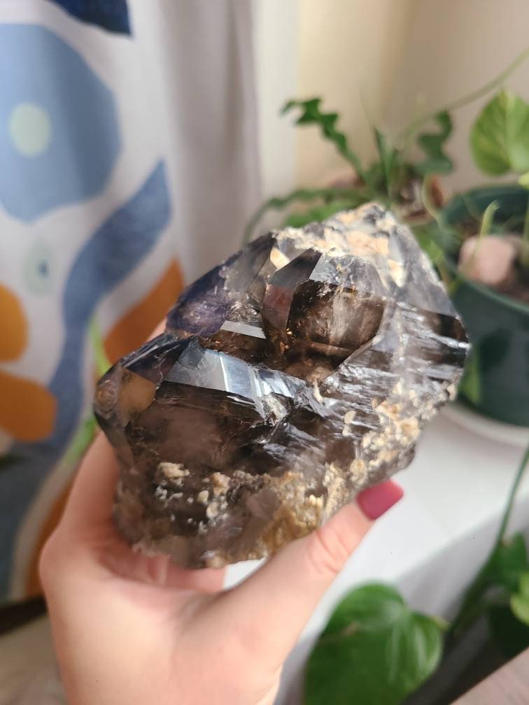 Incredible Elestial Smokey Quartz XL Super 7 Crystal w Black Tourmaline | Halloween Xmas Gift, Collector Rare Raw Stone Specimen from Brazil