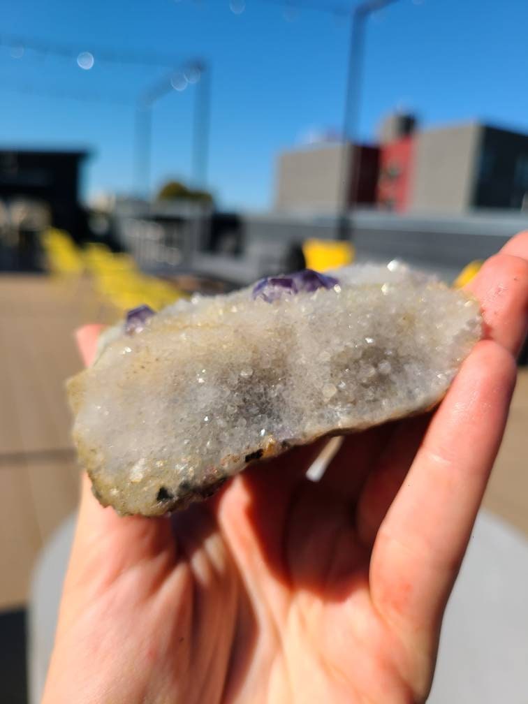 Gemmy Fluorite on Quartz Druzy with Matrix | Beautiful, Rare Self Standing Cabinet Display Crystal Combo on Matrix