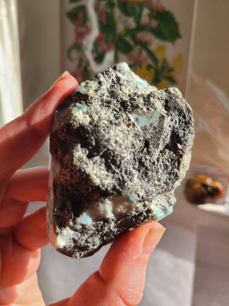 Big Larimar Carving, with Raw Matrix, Chatoyant AAA, High Grade Blue | 172 gram Specimen, Large Larimar Freeform, Dominican Republic