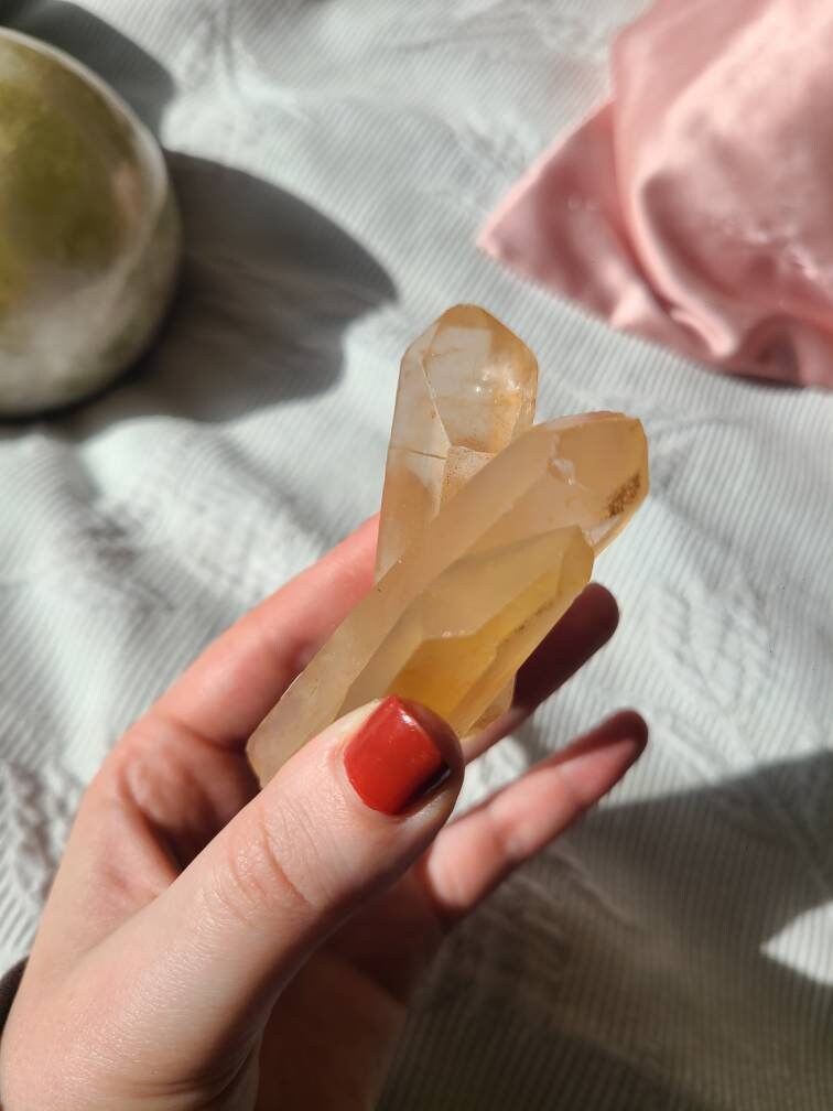 Sunny Tangerine Quartz Set, Rare Unique Yellow-Orange Color, Natural Collector Gemstone, Energetic // Aesthetic Pair, BFF Gift, Energy Work