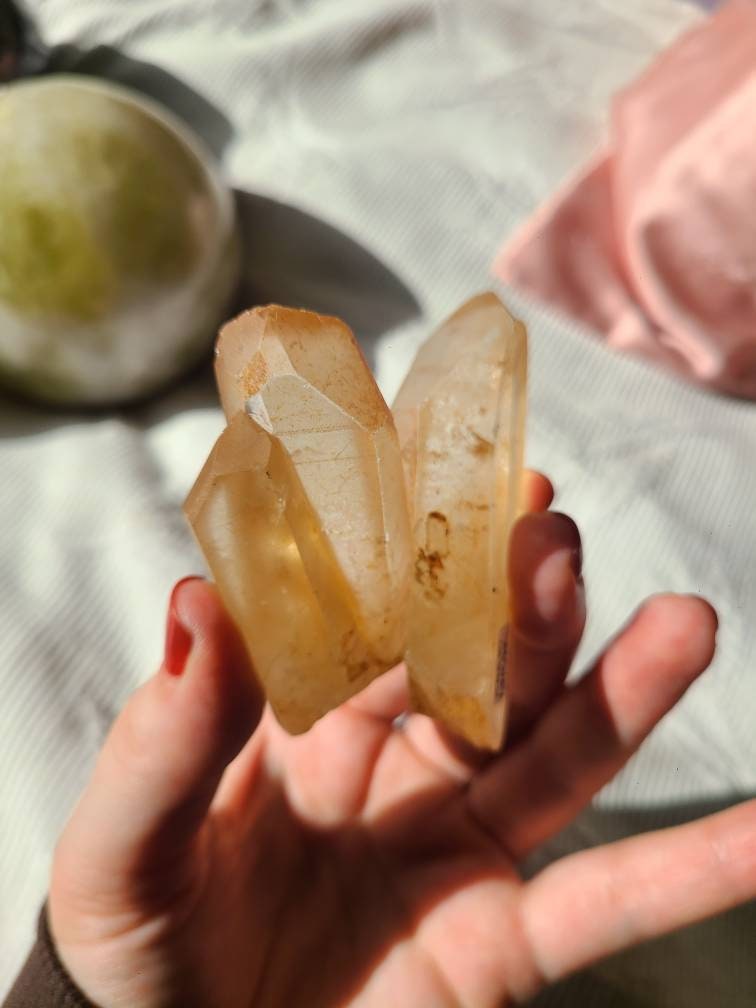 Sunny Tangerine Quartz Set, Rare Unique Yellow-Orange Color, Natural Collector Gemstone, Energetic // Aesthetic Pair, BFF Gift, Energy Work