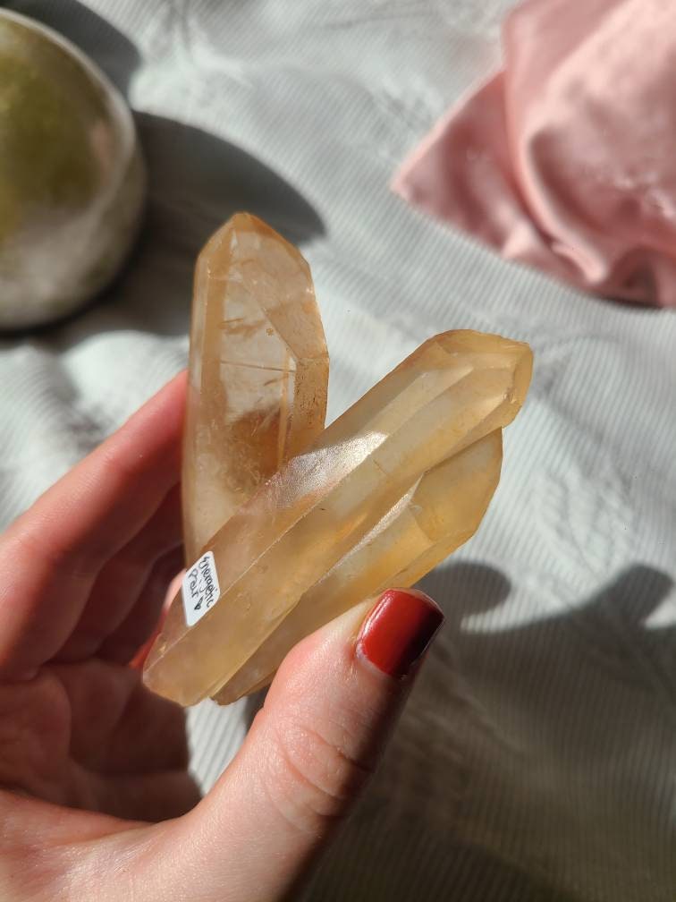 Sunny Tangerine Quartz Set, Rare Unique Yellow-Orange Color, Natural Collector Gemstone, Energetic // Aesthetic Pair, BFF Gift, Energy Work