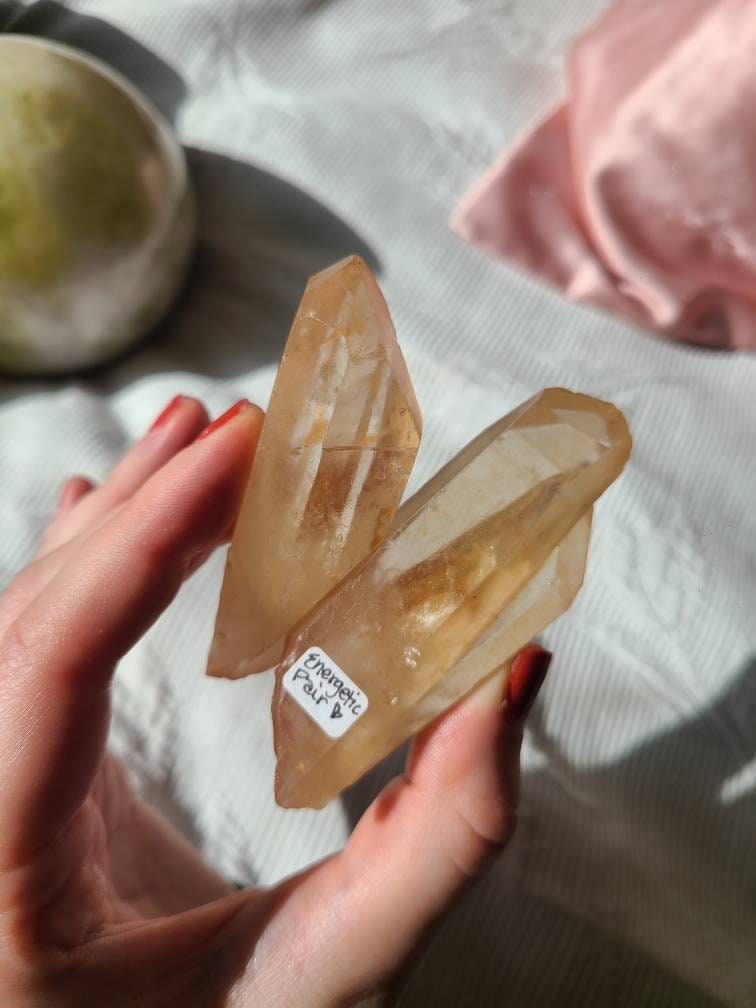 Sunny Tangerine Quartz Set, Rare Unique Yellow-Orange Color, Natural Collector Gemstone, Energetic // Aesthetic Pair, BFF Gift, Energy Work