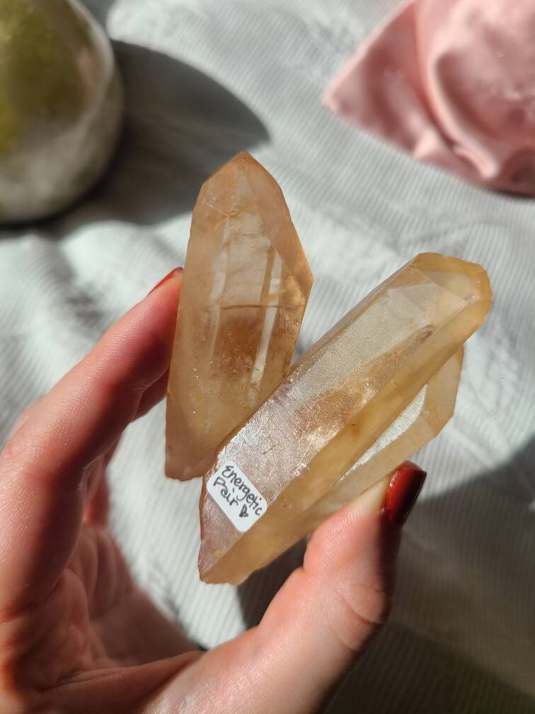 Sunny Tangerine Quartz Set, Rare Unique Yellow-Orange Color, Natural Collector Gemstone, Energetic // Aesthetic Pair, BFF Gift, Energy Work