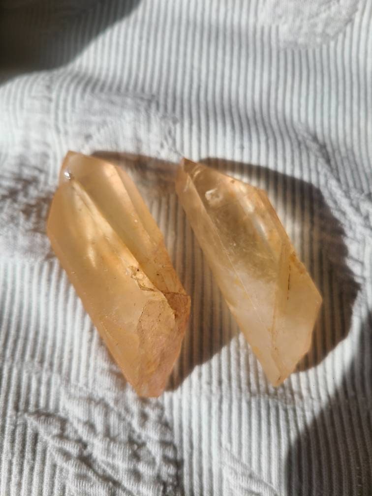 Sunny Tangerine Quartz Set, Rare Unique Yellow-Orange Color, Natural Collector Gemstone, Energetic // Aesthetic Pair, BFF Gift, Energy Work