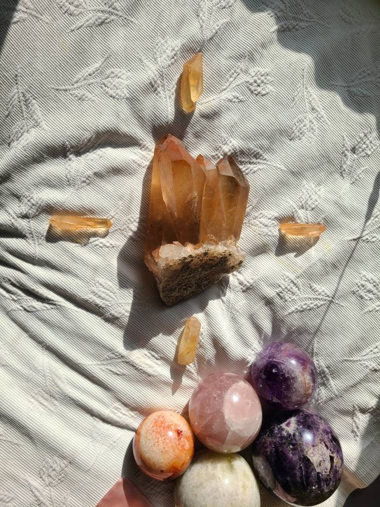 Sunny Tangerine Quartz Set, Rare Unique Yellow-Orange Color, Natural Collector Gemstone, Energetic // Aesthetic Pair, BFF Gift, Energy Work