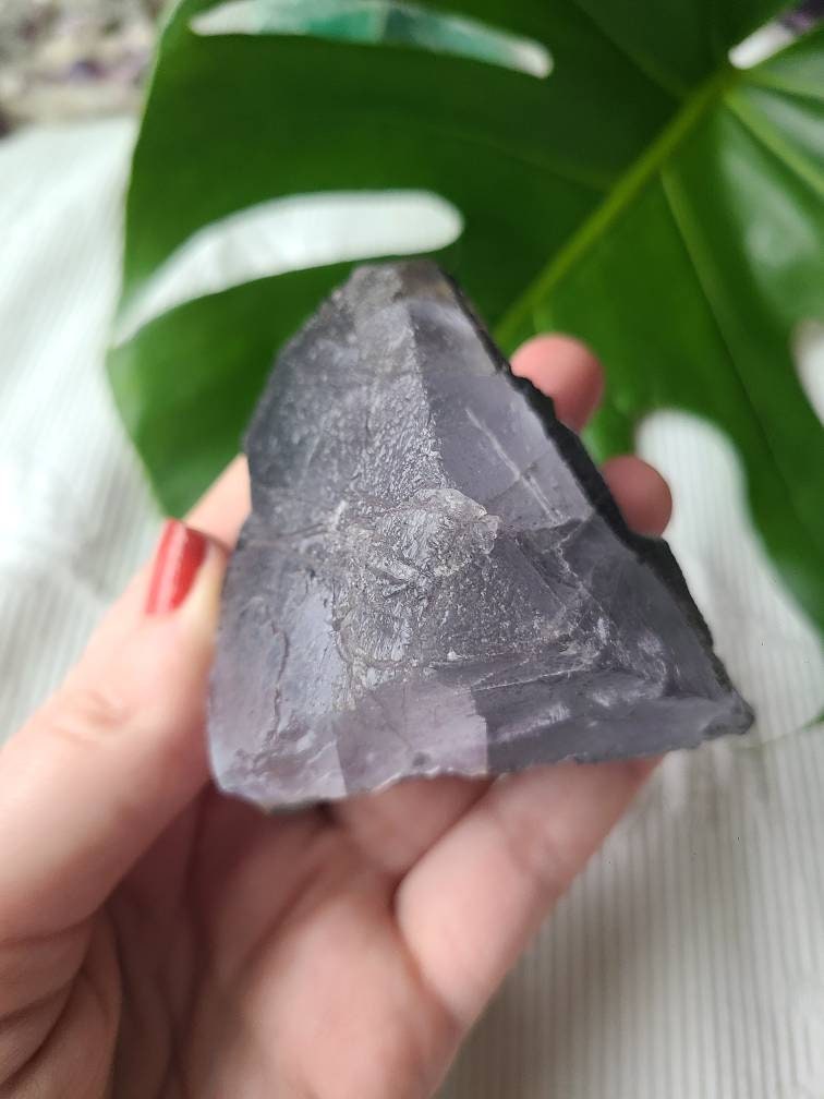 RARE Natural Fluorite Pyramid, Purple Flourite w Black Hematite, Clear Quartz Baby crystals, Self Standing, Totally Raw, Natural Equilateral