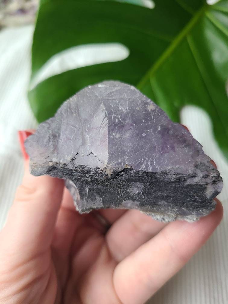 RARE Natural Fluorite Pyramid, Purple Flourite w Black Hematite, Clear Quartz Baby crystals, Self Standing, Totally Raw, Natural Equilateral