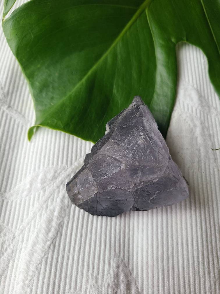 RARE Natural Fluorite Pyramid, Purple Flourite w Black Hematite, Clear Quartz Baby crystals, Self Standing, Totally Raw, Natural Equilateral