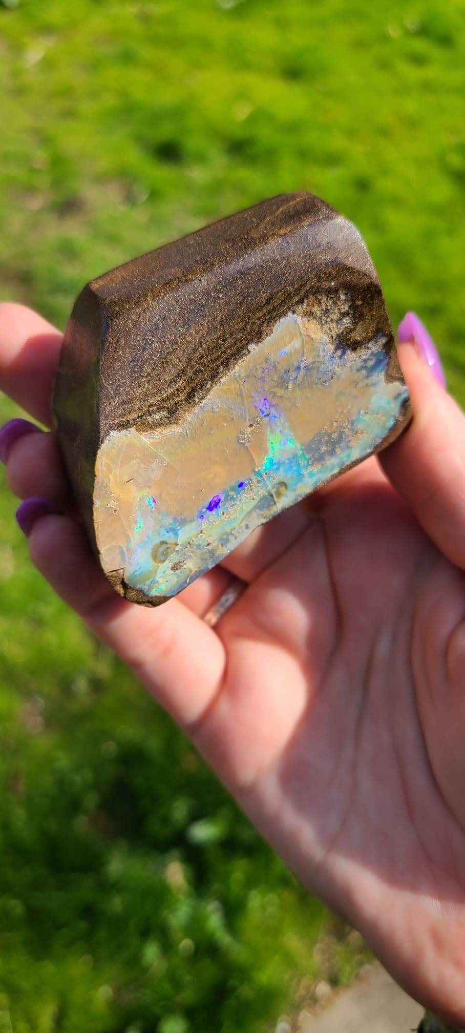 Big Boulder Opal from Australia | Large 178g Matrix Host Stone and Double Sided Opal Rainbow Flash | High End Desk, Cabinet Crystal