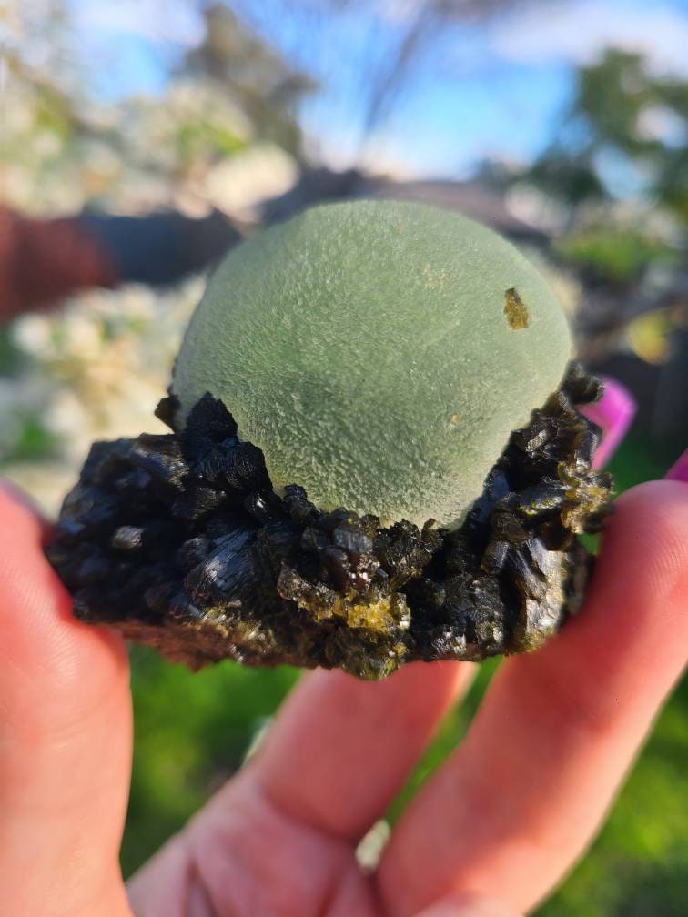 Prehnite and Epidote Raw Matrix Cabinet Display Crystal, Healing Grass and Forest Green Color Combo, Ethically Sourced, Mali Minerals