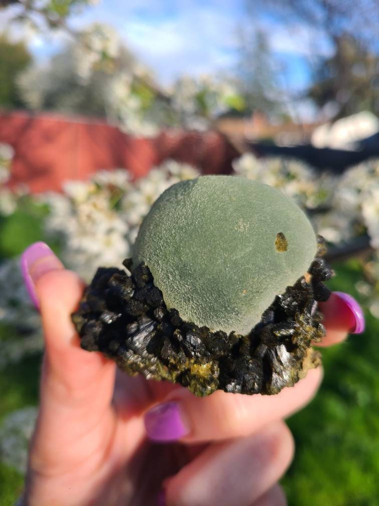 Prehnite and Epidote Raw Matrix Cabinet Display Crystal, Healing Grass and Forest Green Color Combo, Ethically Sourced, Mali Minerals