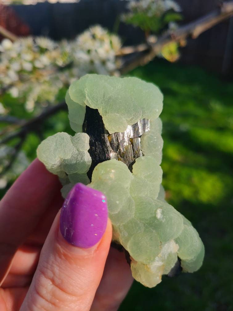 Prehnite over Epidote Raw Rare Epimorph Cabinet Crystal, Museum Grade