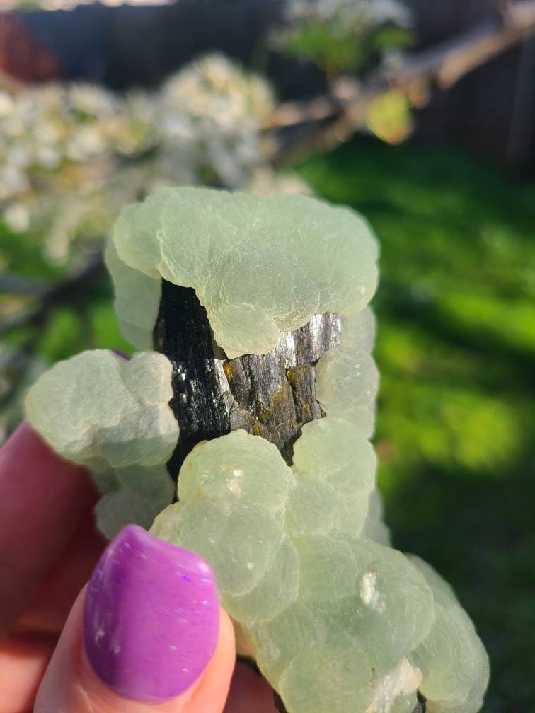 Prehnite over Epidote Raw Rare Epimorph Cabinet Crystal, Museum Grade