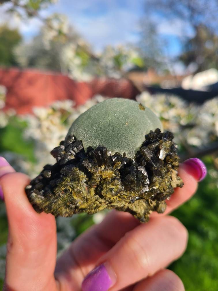 Prehnite and Epidote Raw Matrix Cabinet Display Crystal, Healing Grass and Forest Green Color Combo, Ethically Sourced, Mali Minerals