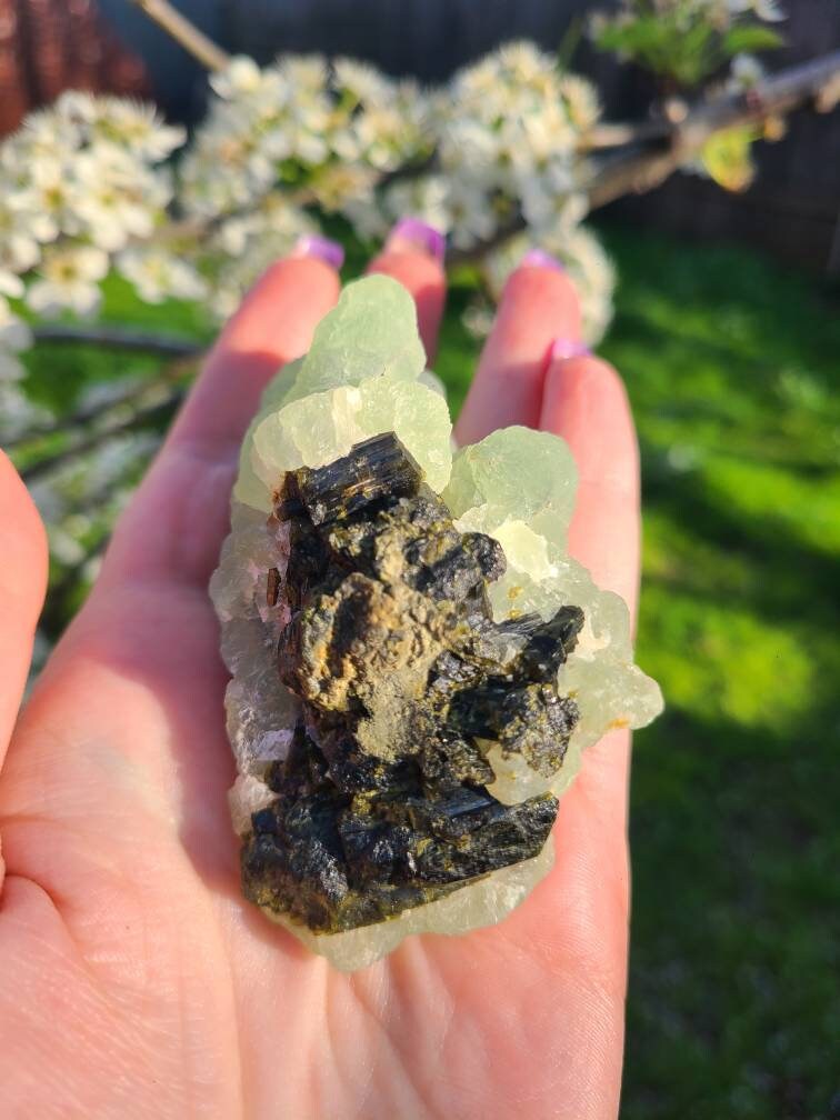 Prehnite over Epidote Raw Rare Epimorph Cabinet Crystal, Museum Grade