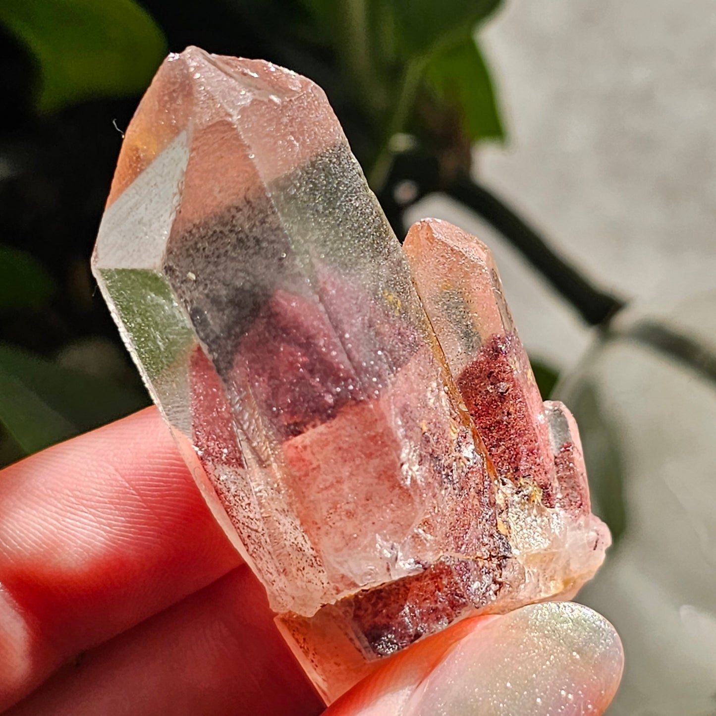 Hematite Phantom Quartz, 'Sunset Fire' Phantom India, Water Clear High Grade Collector Crystal, Red Glitter Pyramid Inside Raw Rare Specimen