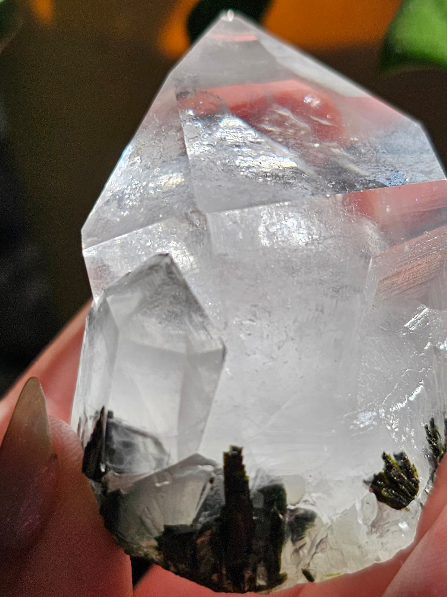 102g Clear Quartz and Epidote, Raw Rare Crystal Combo, Glassy, Terminated Specimen with Twins, Sidecar Crystal, Forest Green and White Clear