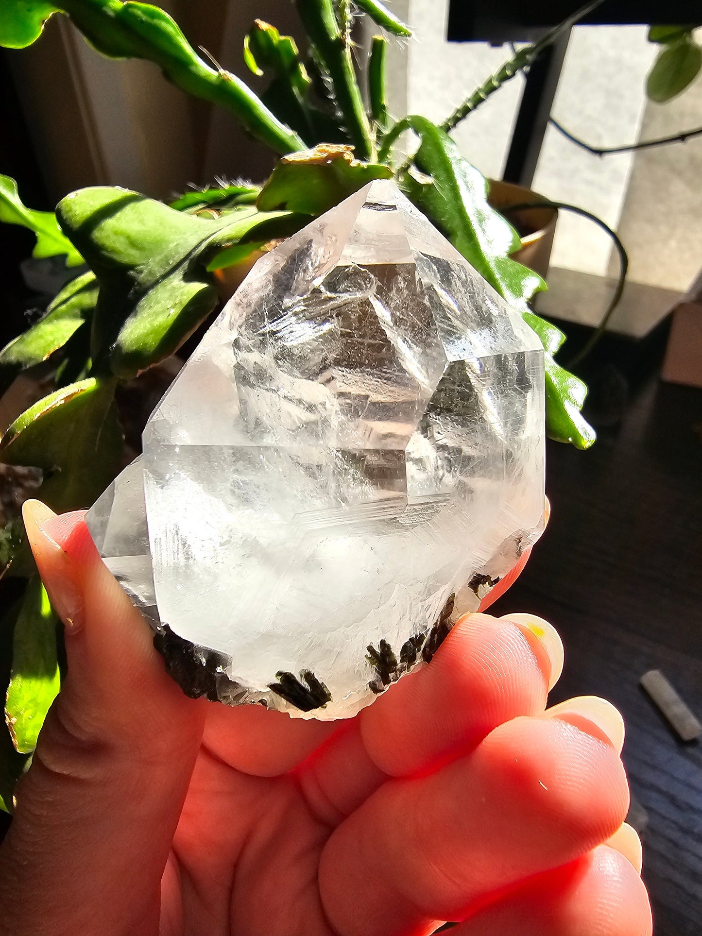102g Clear Quartz and Epidote, Raw Rare Crystal Combo, Glassy, Terminated Specimen with Twins, Sidecar Crystal, Forest Green and White Clear