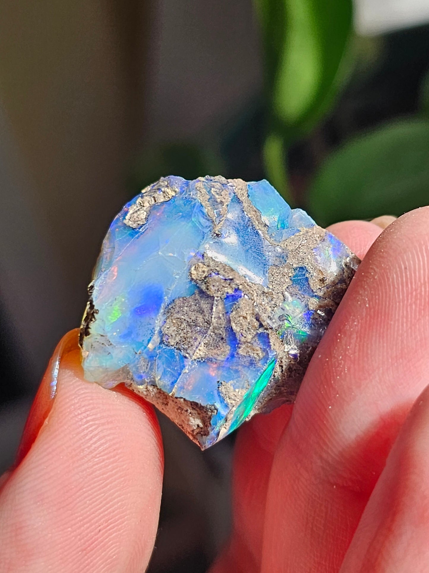 Raw Opal Crystal, Welo Ethiopia, Rough Rainbow Gem, 29ct, Opal Rough, with Matrix, Collector Specimen, Rainbow Flash, Blue Opal Gemstone