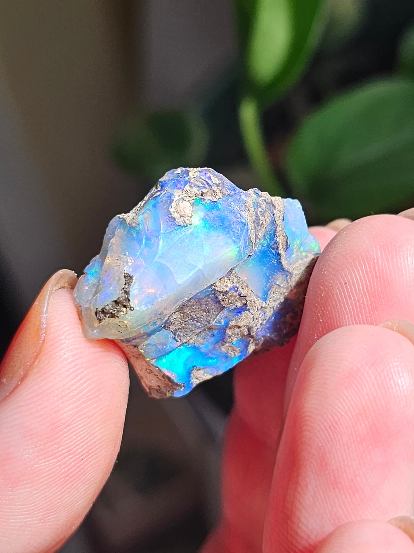 Raw Opal Crystal, Welo Ethiopia, Rough Rainbow Gem, 29ct, Opal Rough, with Matrix, Collector Specimen, Rainbow Flash, Blue Opal Gemstone
