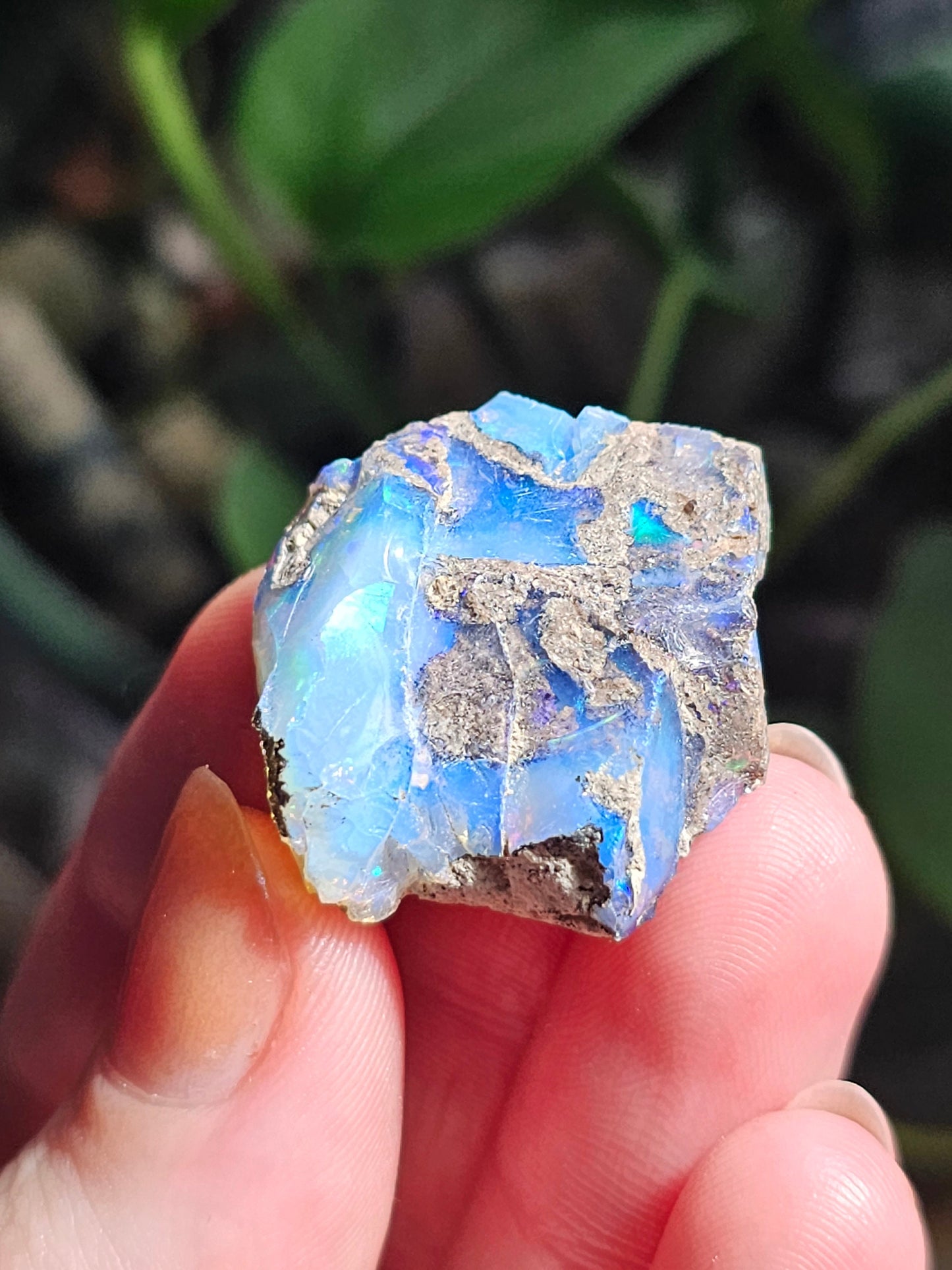 Raw Opal Crystal, Welo Ethiopia, Rough Rainbow Gem, 29ct, Opal Rough, with Matrix, Collector Specimen, Rainbow Flash, Blue Opal Gemstone