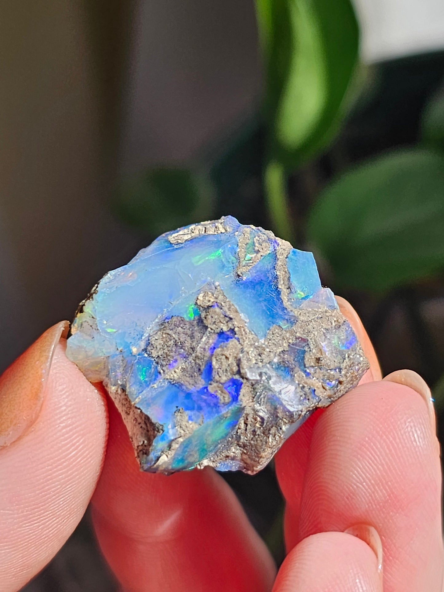 Raw Opal Crystal, Welo Ethiopia, Rough Rainbow Gem, 29ct, Opal Rough, with Matrix, Collector Specimen, Rainbow Flash, Blue Opal Gemstone
