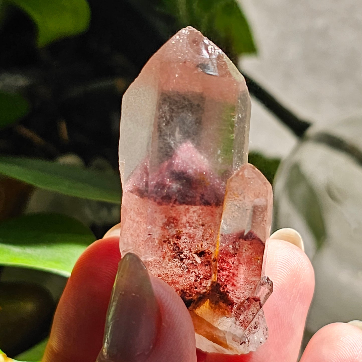 Hematite Phantom Quartz, 'Sunset Fire' Phantom India, Water Clear High Grade Collector Crystal, Red Glitter Pyramid Inside Raw Rare Specimen