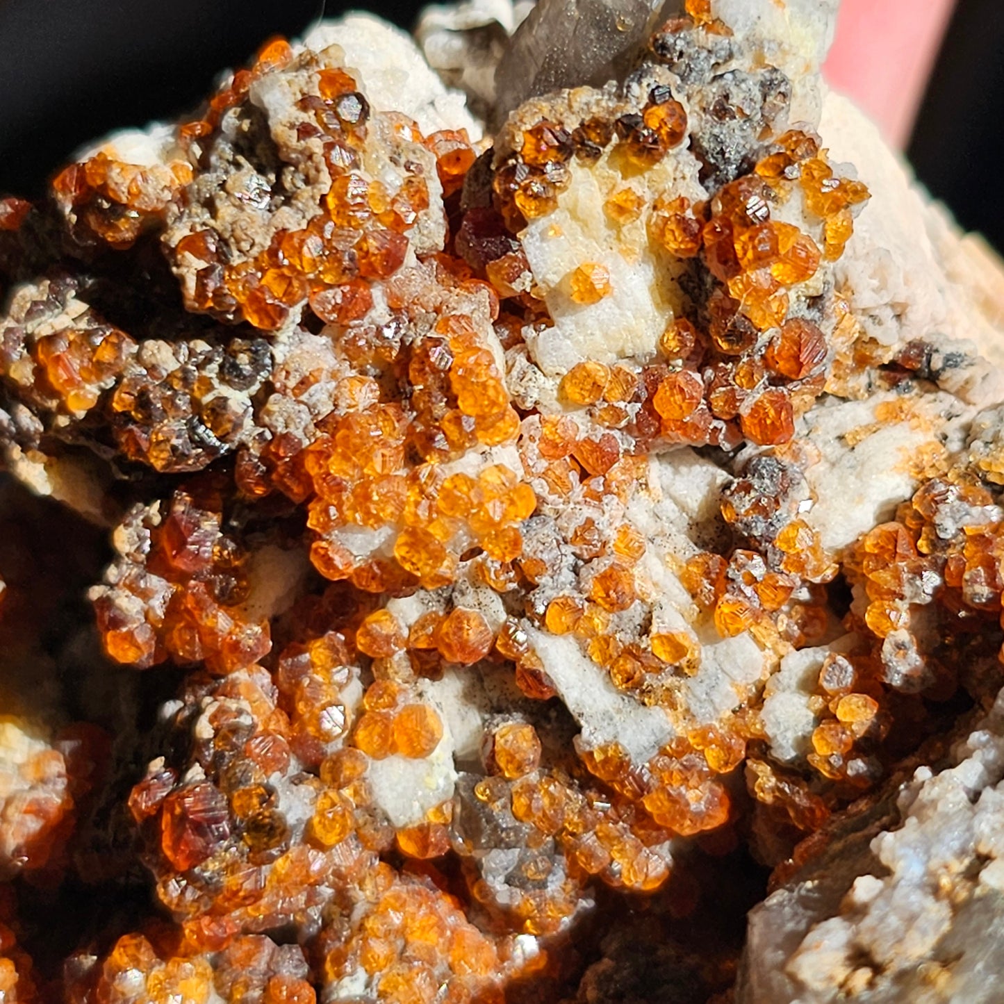 Large Spessartine Orange Garnet Matrix Specimen | Old Stock Chinese Spessartite and Smoky Quartz, Collector Mineral, Rare Sparkling Desk Gem