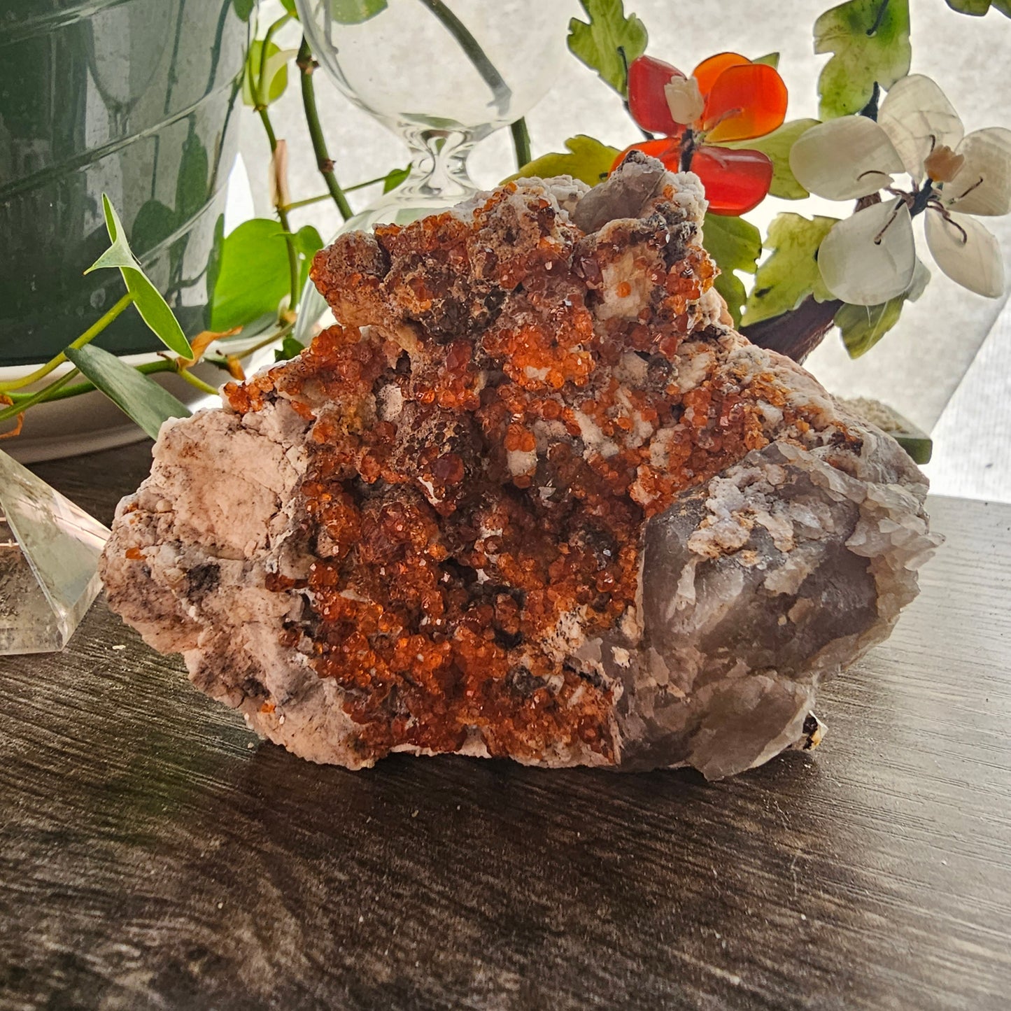Large Spessartine Orange Garnet Matrix Specimen | Old Stock Chinese Spessartite and Smoky Quartz, Collector Mineral, Rare Sparkling Desk Gem