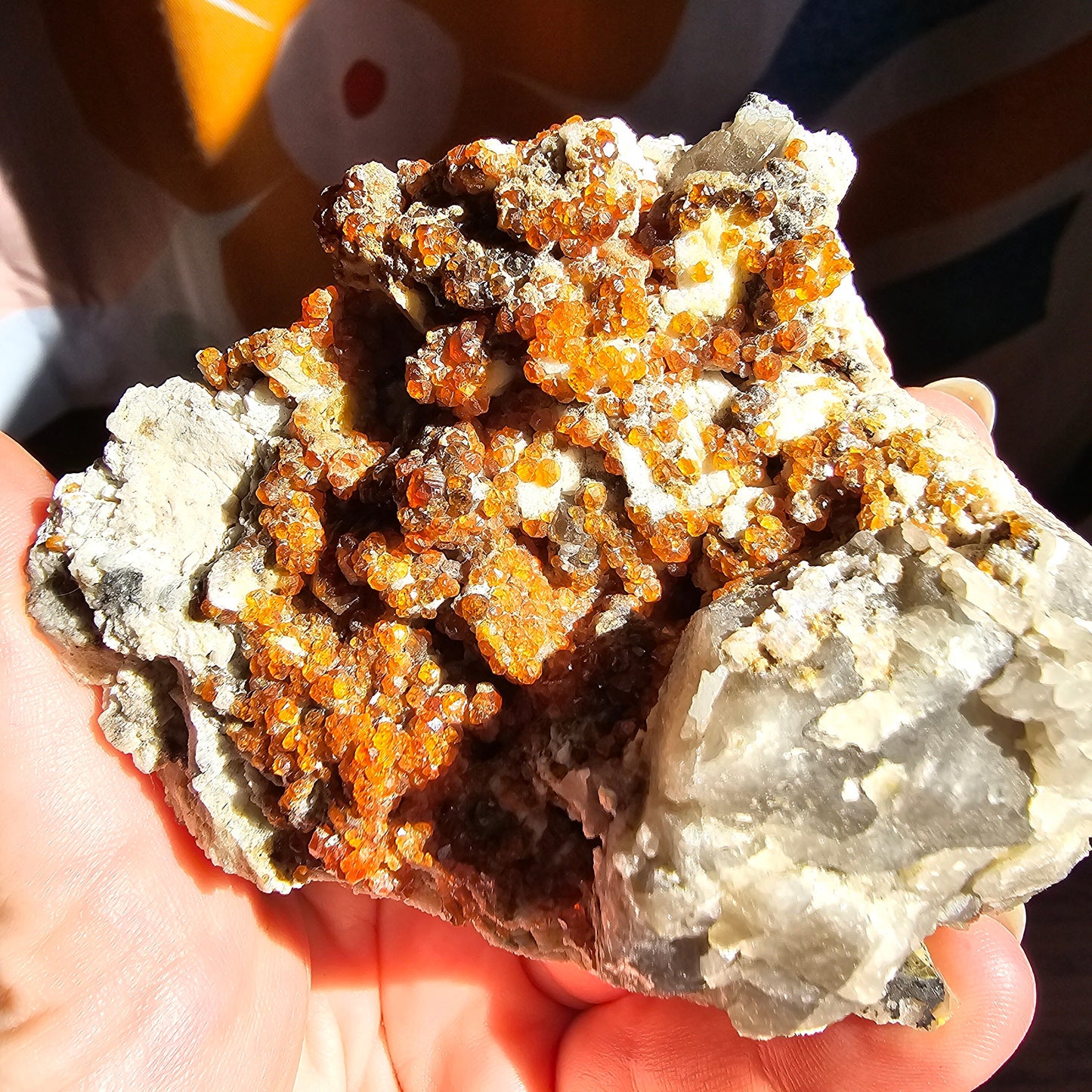 Large Spessartine Orange Garnet Matrix Specimen | Old Stock Chinese Spessartite and Smoky Quartz, Collector Mineral, Rare Sparkling Desk Gem