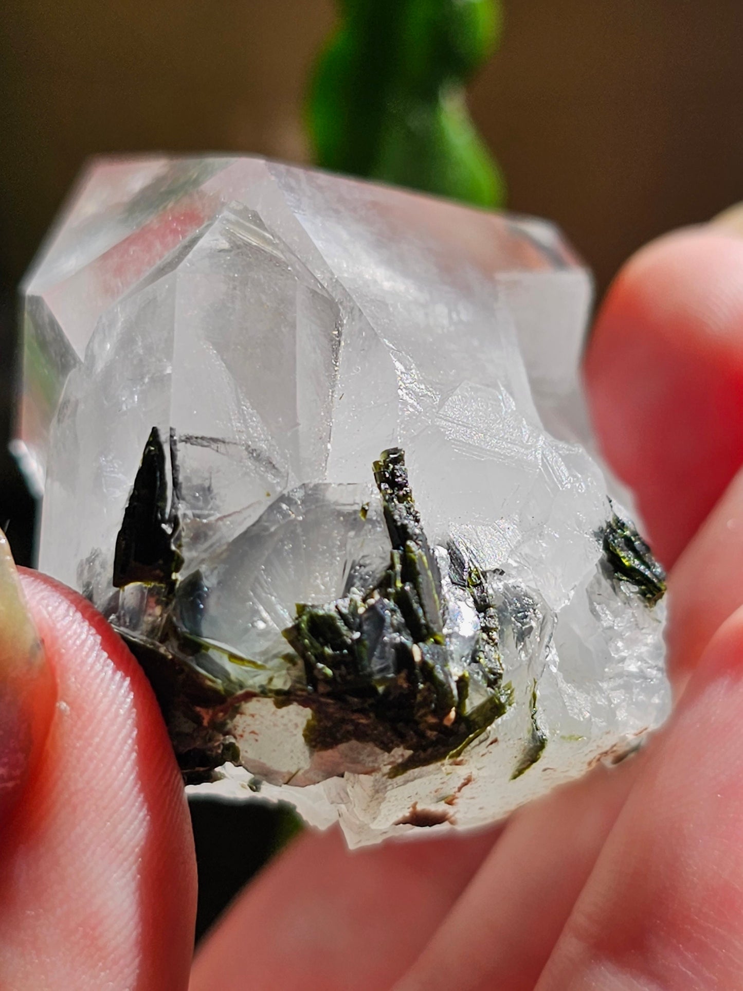 102g Clear Quartz and Epidote, Raw Rare Crystal Combo, Glassy, Terminated Specimen with Twins, Sidecar Crystal, Forest Green and White Clear