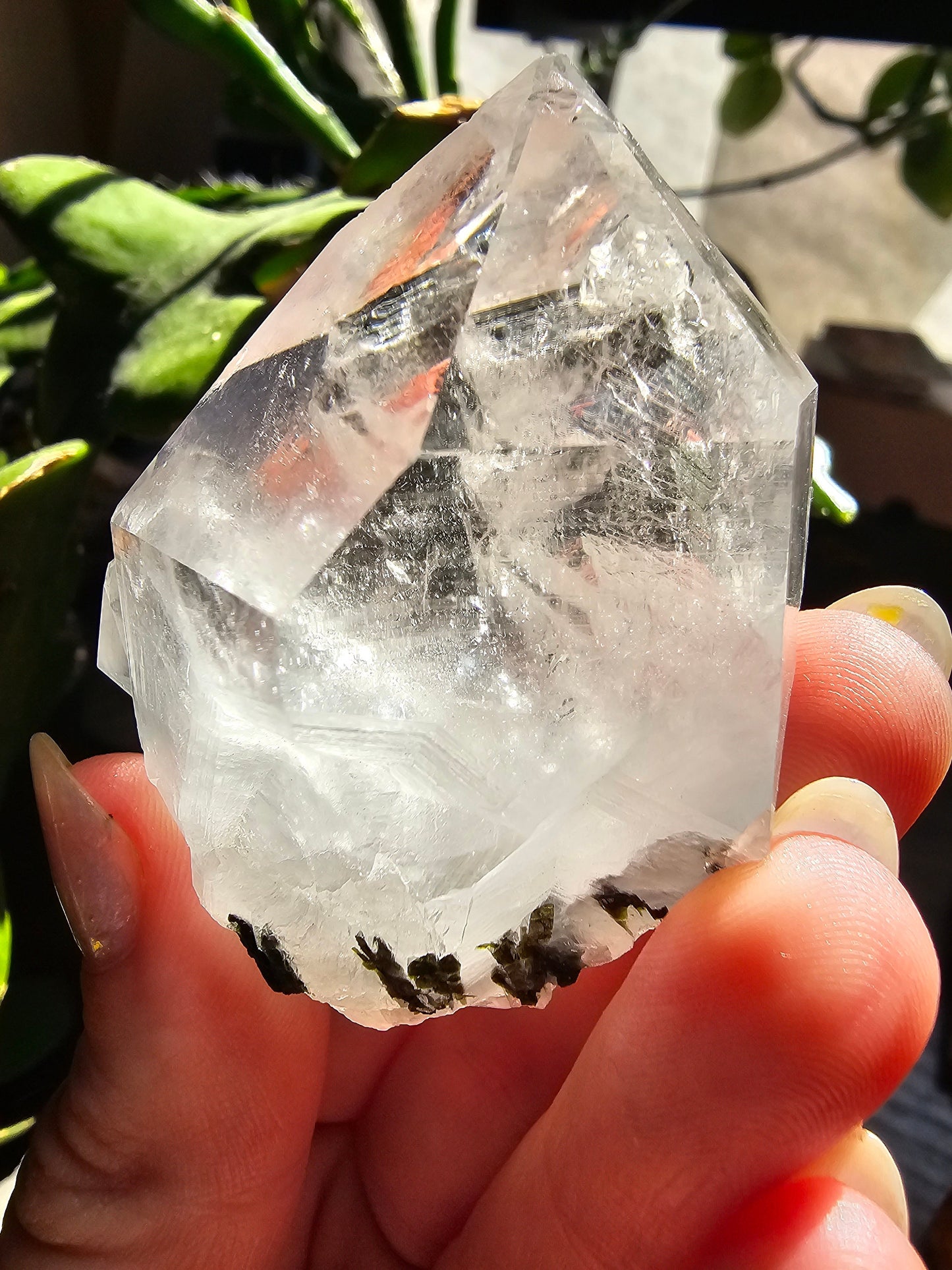 102g Clear Quartz and Epidote, Raw Rare Crystal Combo, Glassy, Terminated Specimen with Twins, Sidecar Crystal, Forest Green and White Clear