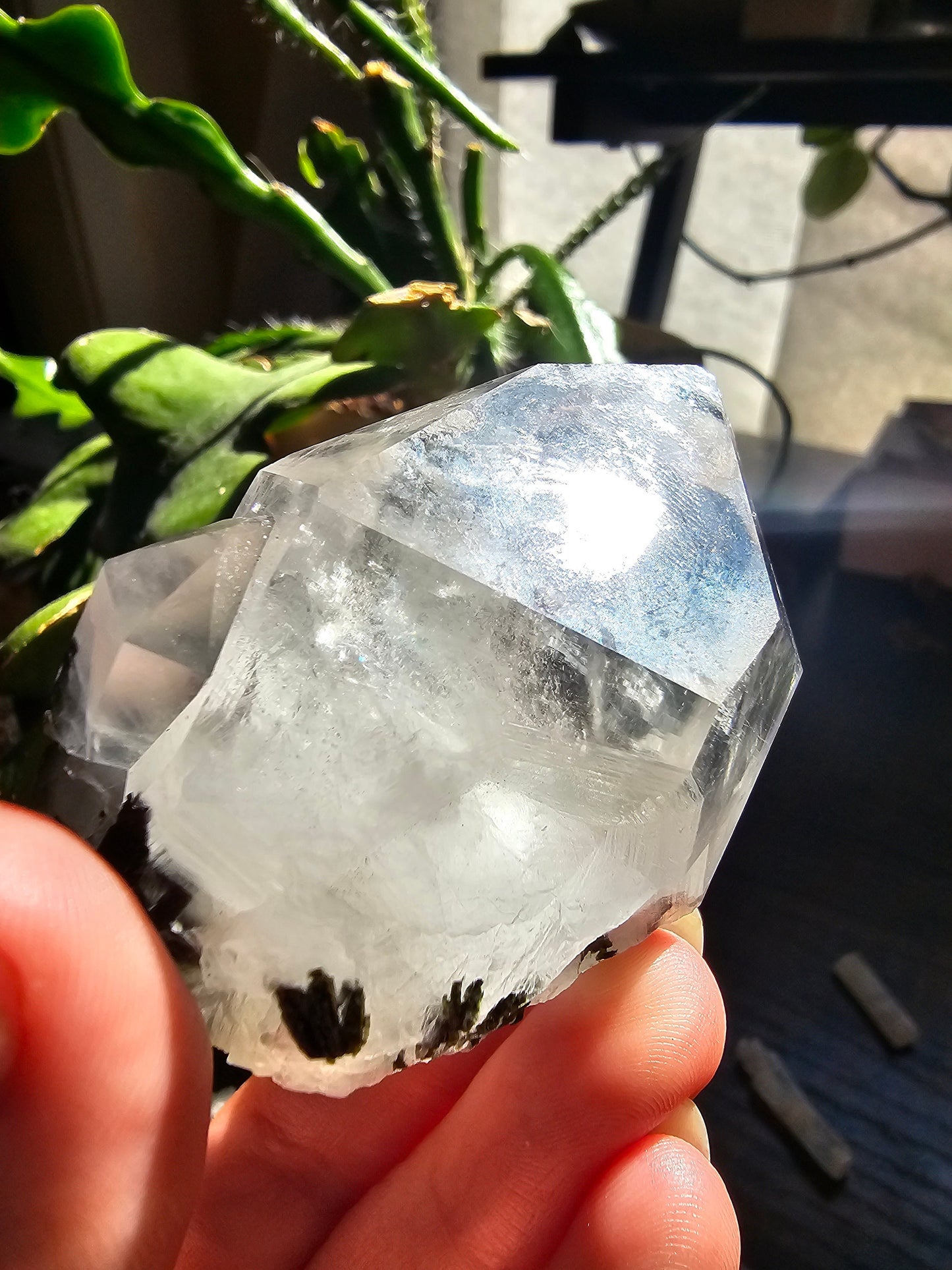 102g Clear Quartz and Epidote, Raw Rare Crystal Combo, Glassy, Terminated Specimen with Twins, Sidecar Crystal, Forest Green and White Clear