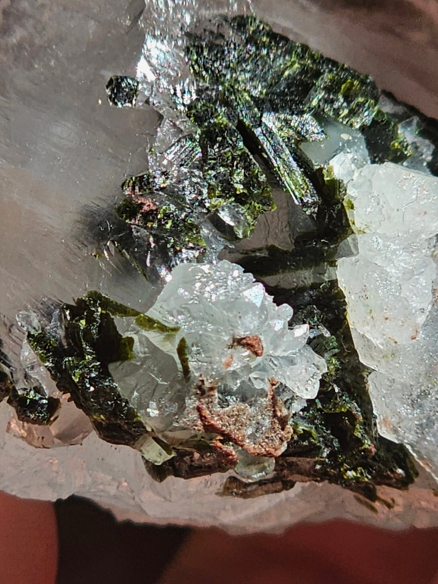 86g Clear Quartz with Epidote, Raw Rare Crystal Combo, Glassy, Terminated Specimen with Twins, Sidecar Crystal, Forest Green and White Clear