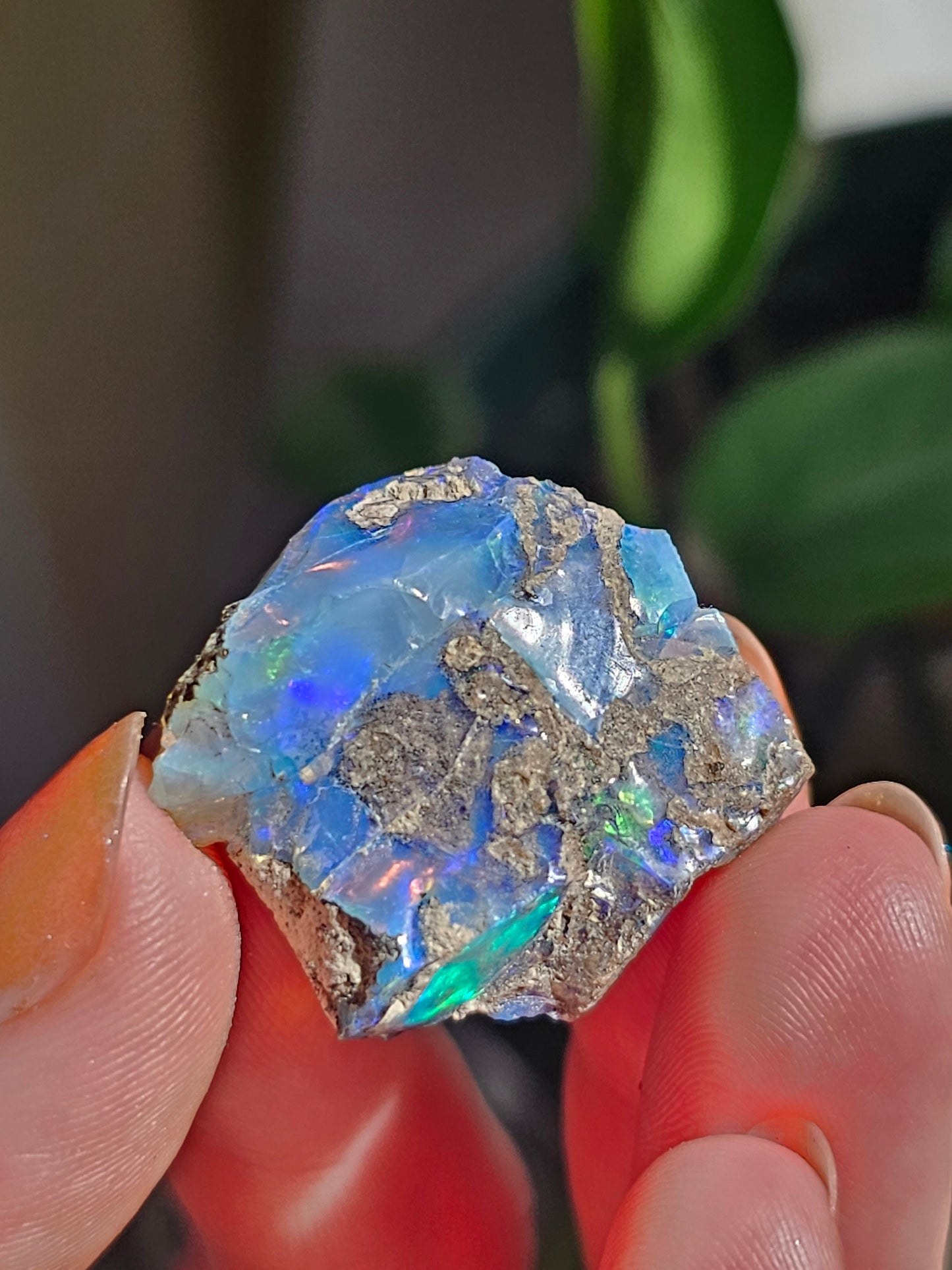 Raw Opal Crystal, Welo Ethiopia, Rough Rainbow Gem, 29ct, Opal Rough, with Matrix, Collector Specimen, Rainbow Flash, Blue Opal Gemstone