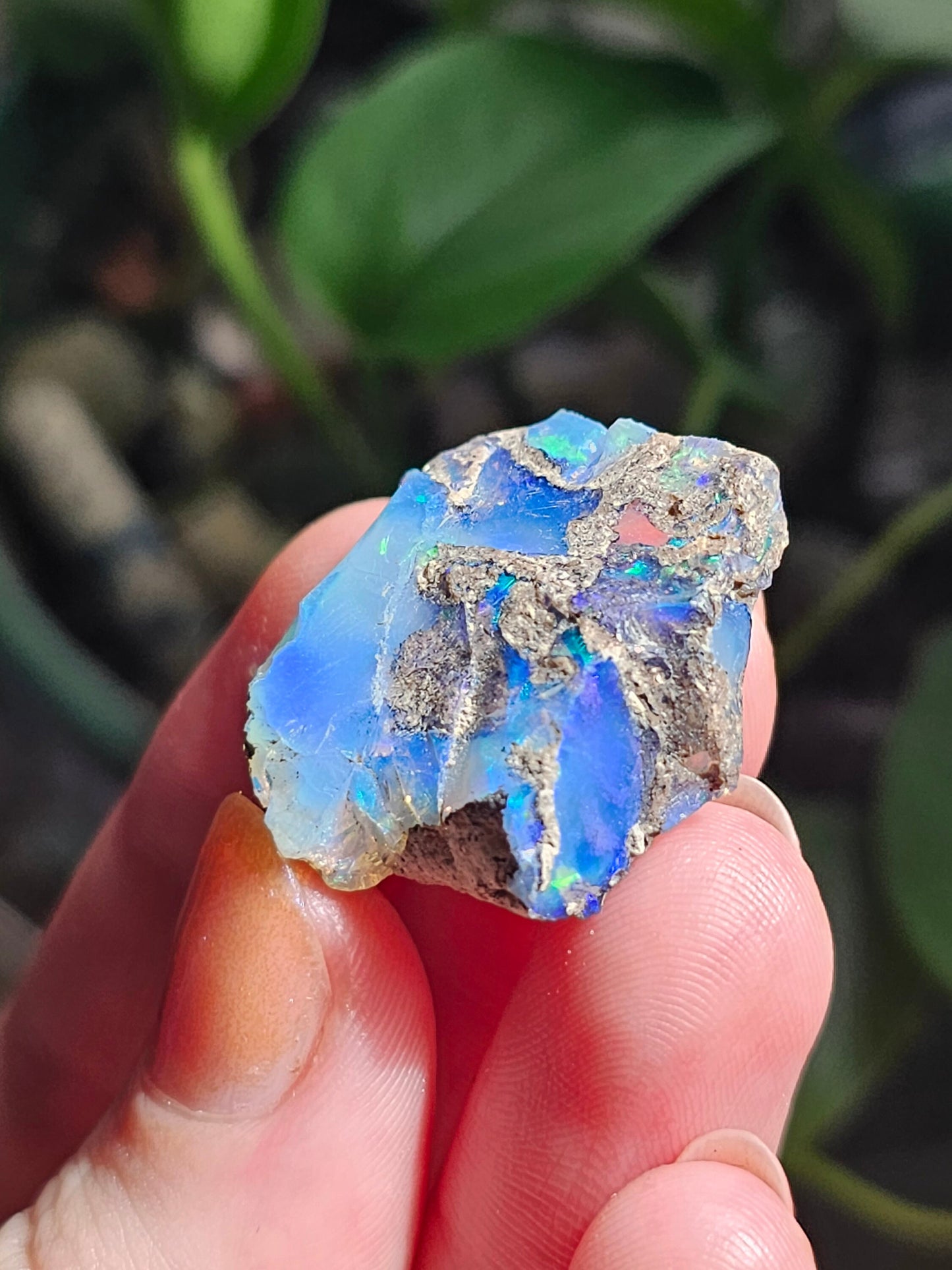 Raw Opal Crystal, Welo Ethiopia, Rough Rainbow Gem, 29ct, Opal Rough, with Matrix, Collector Specimen, Rainbow Flash, Blue Opal Gemstone