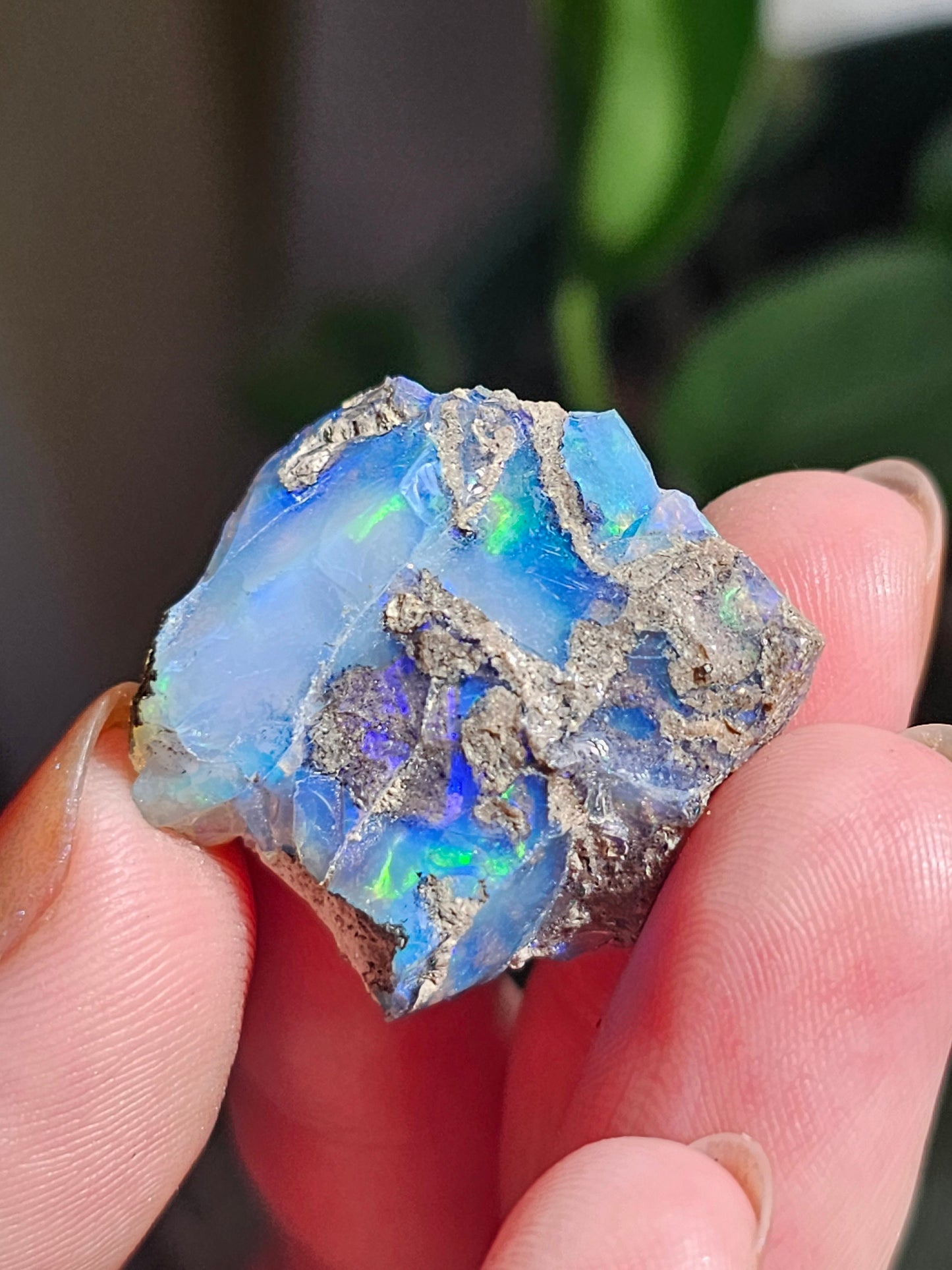 Raw Opal Crystal, Welo Ethiopia, Rough Rainbow Gem, 29ct, Opal Rough, with Matrix, Collector Specimen, Rainbow Flash, Blue Opal Gemstone